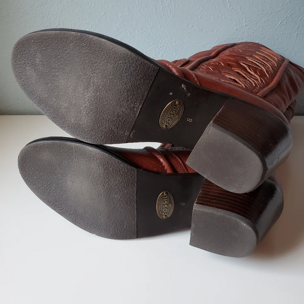 Vintage Fossil Brand 70's Style Boho Genuine Leather Boots Western Festival 8 - Picture 2 of 13